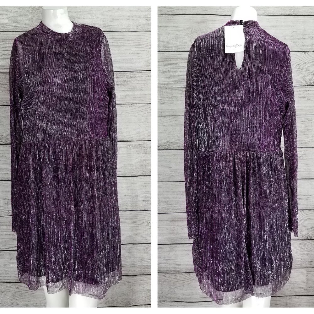 Love, Fire XL Metallic Mock Neck Shimmer Dress